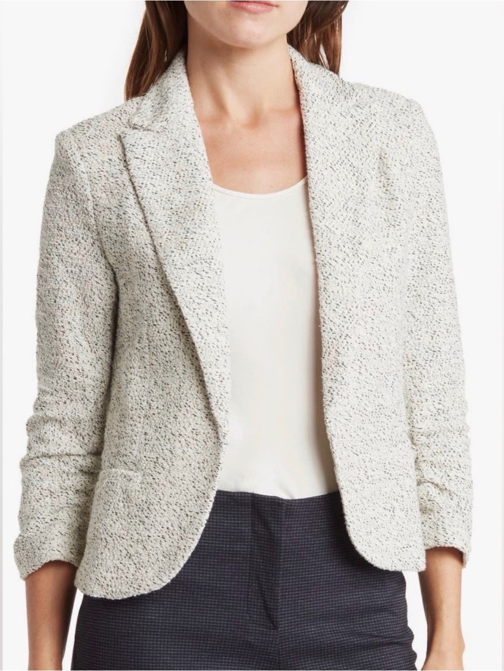 Amanda & Chelsea Tweed Scrunch Sleeve Bouclé Blazer Textured Size XL